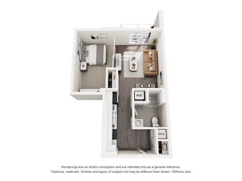 Floor plan for studio, 1 bath, 550 sqft